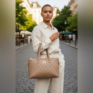 Badgley Mischka Quilted Brown Tote